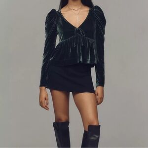 Maeve Velvet Babydoll Top, Dark Green - NWT size Medium